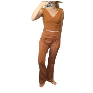 Anthropologie Flare Pants Cropped Top Set Womens S/M Honey Boho Chic Feminine